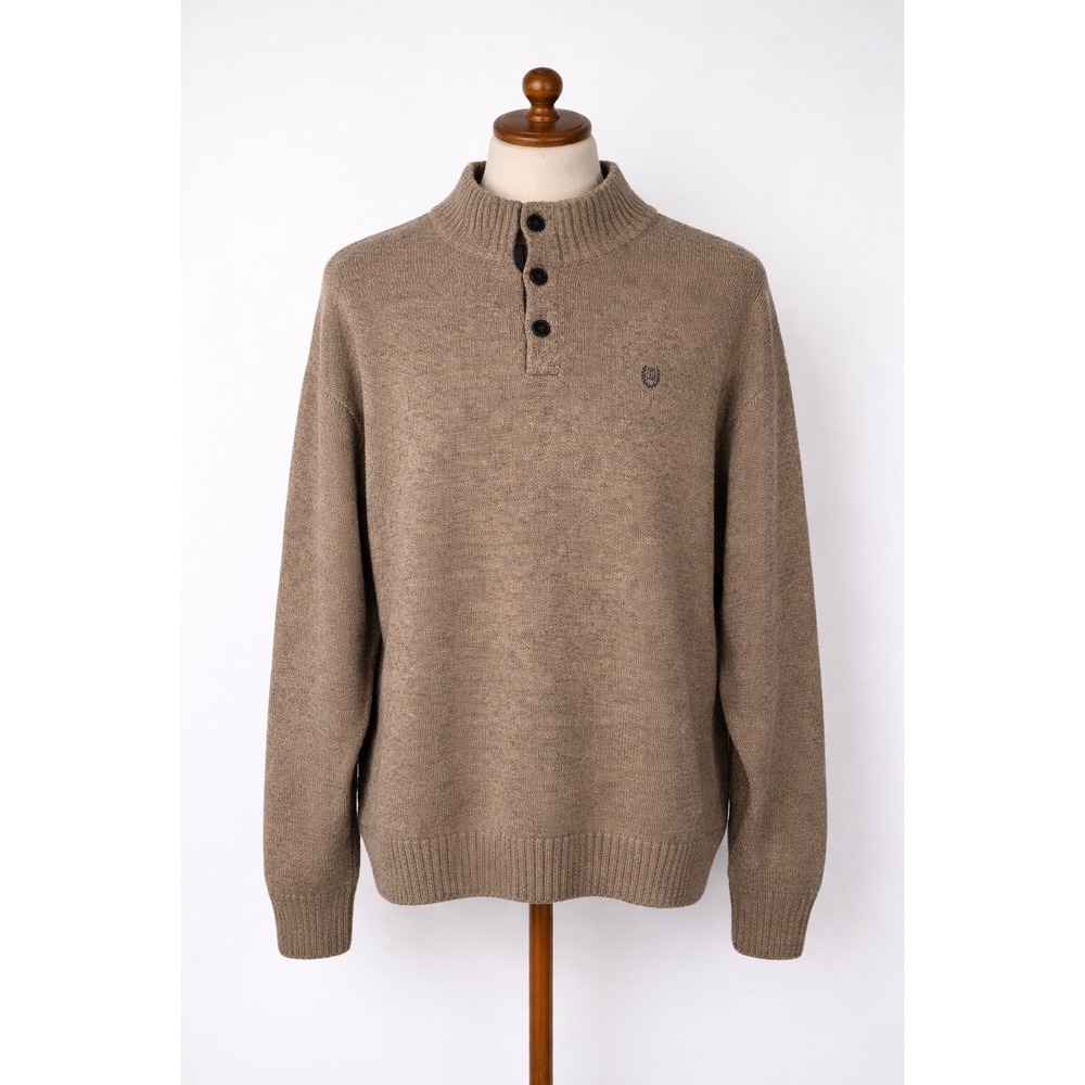 Chaps Big Tall Mens 5XB Oak Twist Mock Neck Button Sweater Brown Elbow Patches